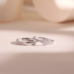Nhẫn đôi bạc nam nữ đá Moissanite kiểm định GRA KC95 Touch one's heart