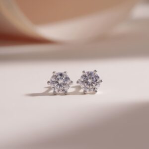 Bông tai bạc unisex đính đá Moissanite nụ 6.5 ly kiểm định GRA sang chảnh, hiện đại LAVESTA KC19